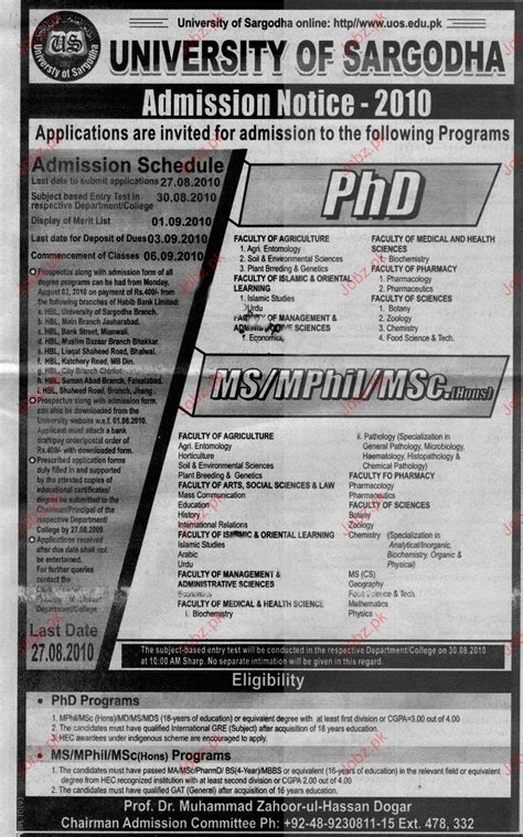 Admissions Open In University Of Sargodha 2024 Government Admissions