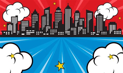 Pop Art Comic Background With City Silhouette And Cloud Illustration