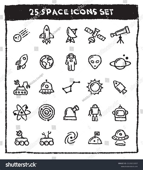 Handdrawn Cute Space Icons Set Sketch Stock Vector Royalty Free