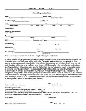 Fillable Online STAN D TURNER D D S P C Patient Registration Form