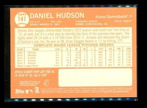 2013 TOPPS HERITAGE Baseball Card 141 DANIEL HUDSON Arizona