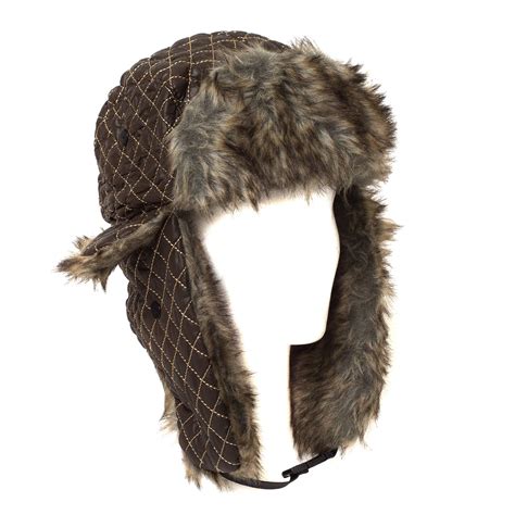 Aviator Faux Fur Russian Style Trapper Hat With Diamond Pattern Ebay