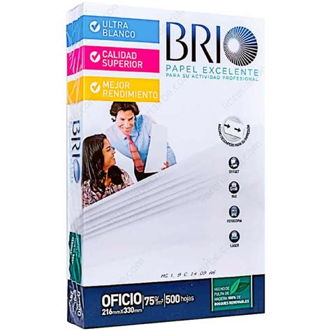 Paquete 500 Hojas de Papel Bond Blanco 75 g m² BRIO Tamaño Oficio