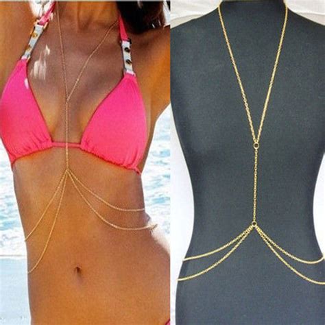 Sexy Boho Crossover Gold Plated Double Body Belly Waist Chain Bikini