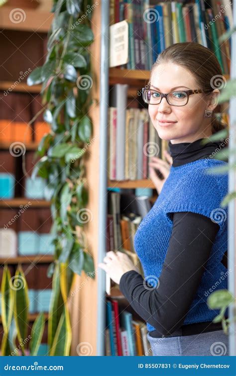 Portrait Of Clever Student In Library Stock Image Image Of Student