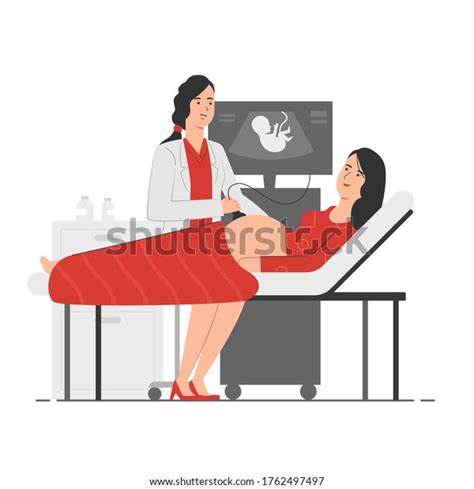 Pregnant Woman Getting Ultrasound Screening Doctor Stock Vector