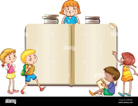 Border Template With Kids Reading Books Stock Vector Image And Art Alamy