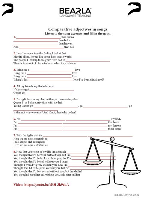 Comparative Adjectives In Songs Wor Fran Ais Fle Fiches Pedagogiques