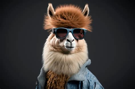 Premium Photo Photo Of Alpaca Dressed As A Human With Sunglasses