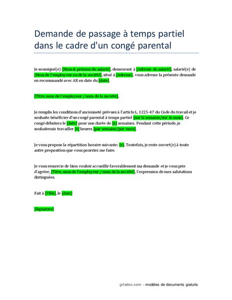 Demande De Passage A Temps Partiel Pour Conge Parental DOC PDF