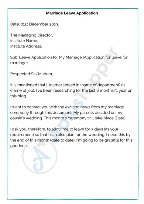 Leave Application For Marriage Sample Letter For How To Write A Marriage Leave Letter Cbse