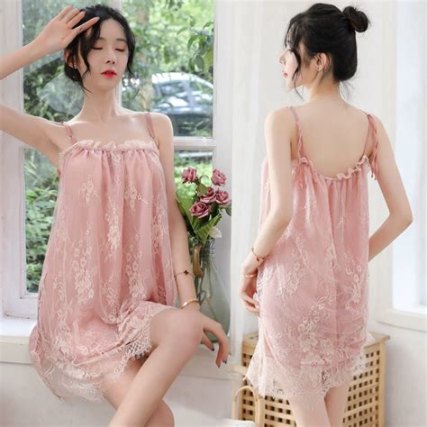 Ready StockPlain Lace Sexy Lingerie Breathable Sleepwear Nightdress