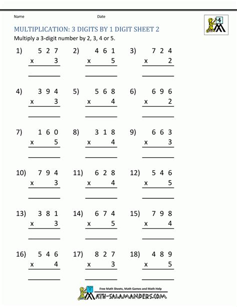 Free Printable Multiplication Worksheets Grade 4 Free Printable