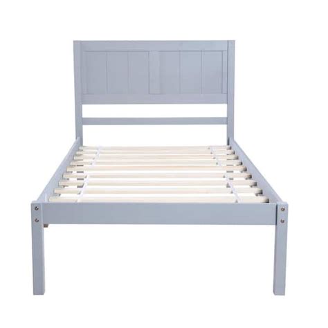 Anbazar Gray Twin Size Wood Platform Bed Frame With Headboard Single