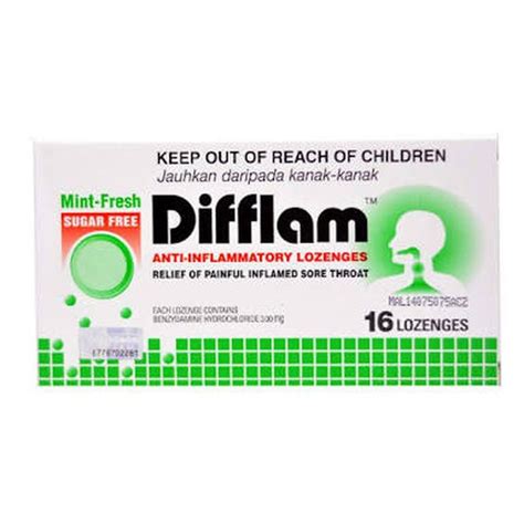 Difflam Mint 16 Lozenges Anti Inflammatory Cough Suppressant Gula Sore