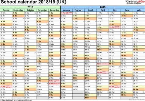 School calendars 2018/2019 as free printable Word templates