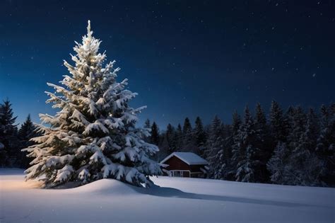 Premium Photo Illuminated Christmas Tree In Snowy Night