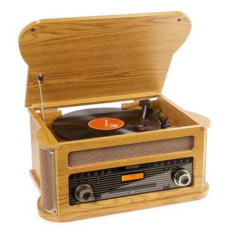 Fenton Memphis Vintage Record Player Cd Cassette And Dab Light Wood