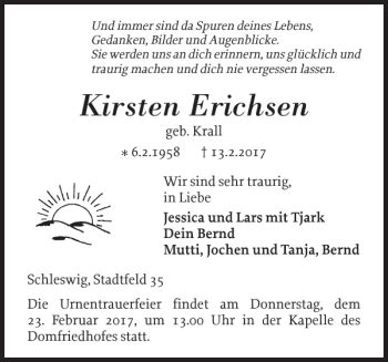 Traueranzeigen Von Kirsten Erichsen Sh Z Trauer