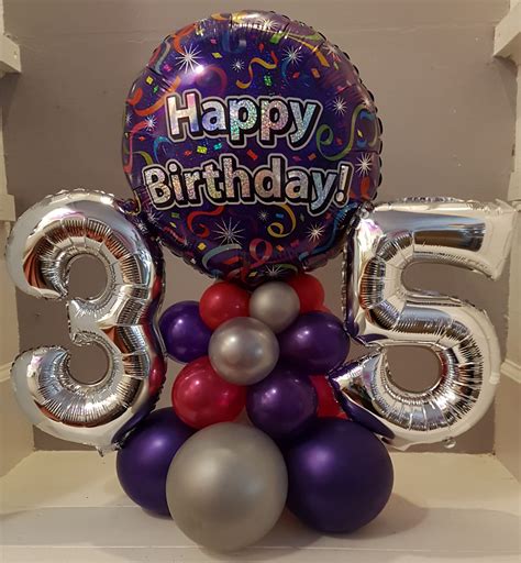 35th Birthday Balloon Arrangement In Purple Pink And Silver 50th