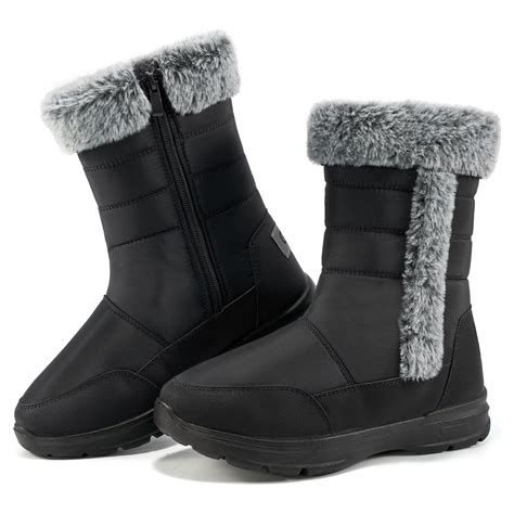 Women S Wide Width Mid Calf Winter Snow Boots Waterproof Warm Faux