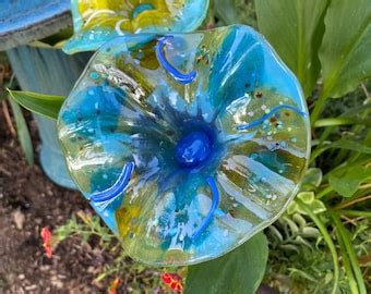 Fused Glass 3D Flower Garden Stake Handmade Colorful Gold Etsy