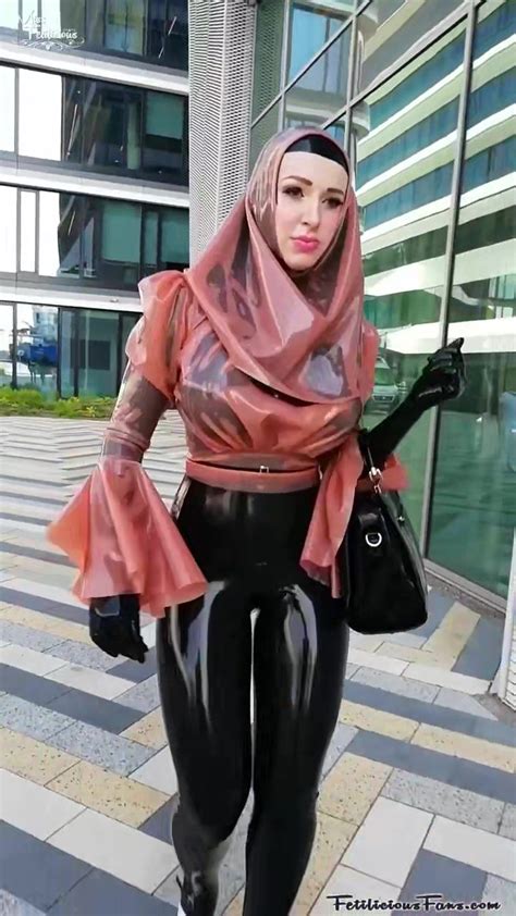 Miss Fetilicious Transparent Pink Latex Hijab Style In Public