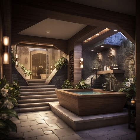 Premium AI Image | a bathroom with a jacuzzi tub and a fireplace