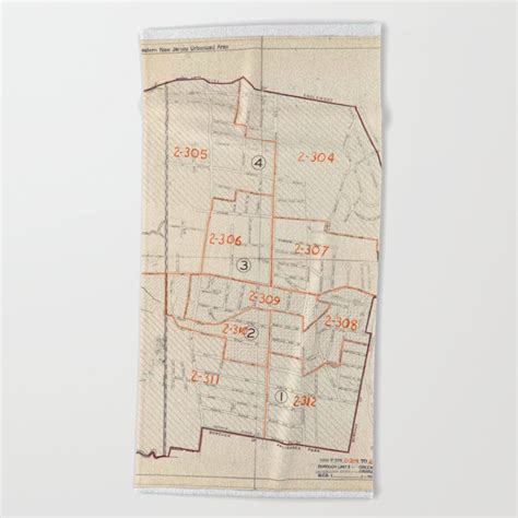 1950 Census Enumeration District Map New Jersey Nj Bergen County Leonia Beach Towel By