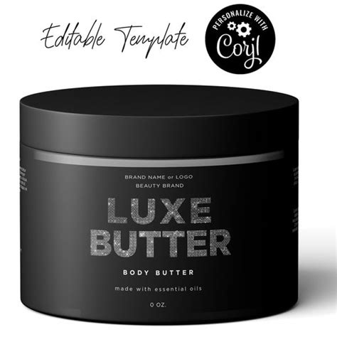 Diy Black Body Butter Label Template With Lid Etsy