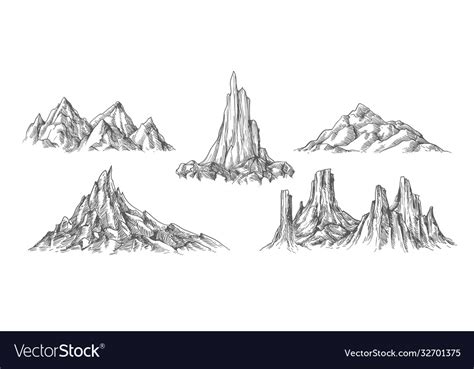 Hand Drawn Mountains Landscape Royalty Free Vector Image