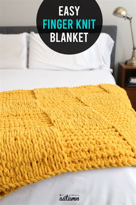 How to Finger Knit a Textured Checkerboard Blanket - It's Always Autumn