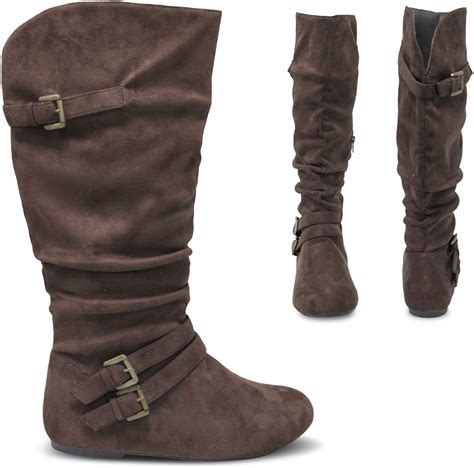 Twisted Shelly Womens Flat Mid Calf Slouch Boots Wide Calf Foot