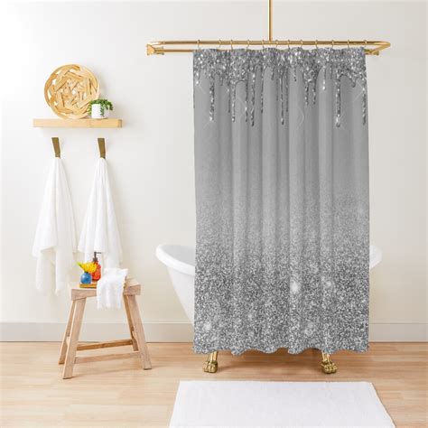 Silver Dripping Glitter Shower Curtain For Sale By Marynaeller