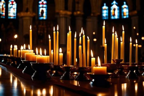 Premium Ai Image A Bunch Of Candles That Are Lit Up In Front Of A Church