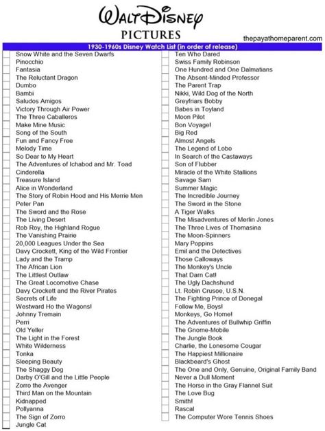 Free Disney Movies List of 400+ Films on Printable Checklists