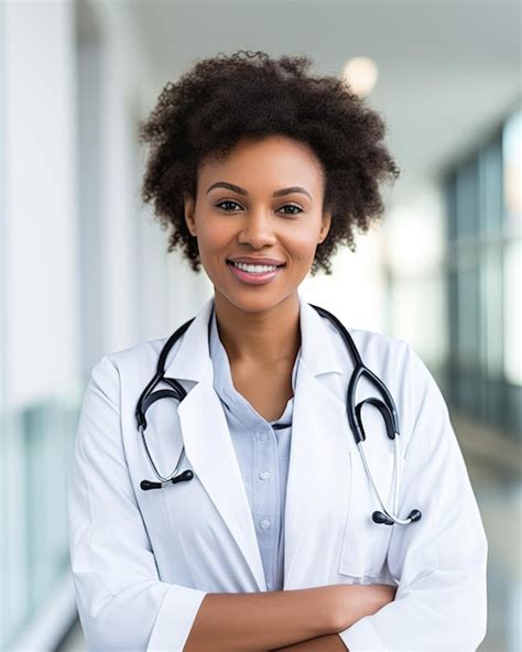 Premium AI Image Portrait Of African American Female Doctor Standing