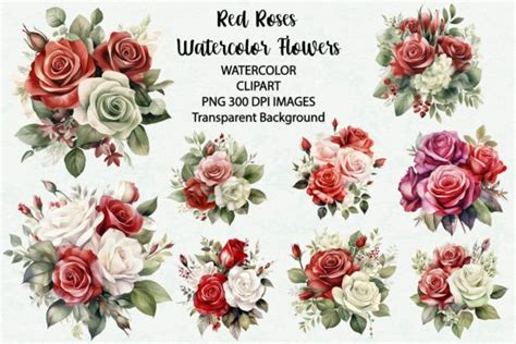 Red Roses Flowers Watercolor Clipart Graphic By Siatia Creative Fabrica