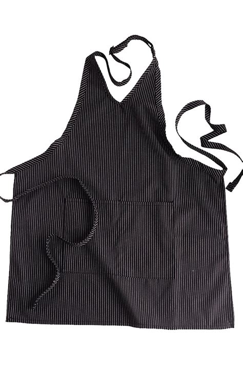 Black Pinstripe V Neck Two Pocket Bib Apron