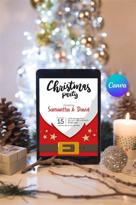 Santa Christmas Party Invitation Editable Template Santa Claus Holiday