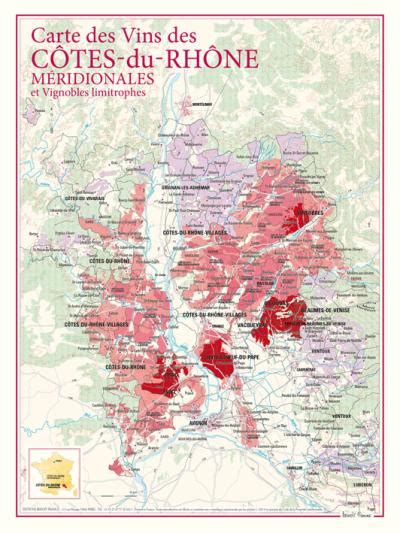 Carte des vins des Côtes du Rhône méridionales et vignobles limitrophes