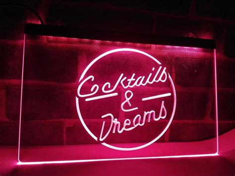 Cocktails And Dreams Led Sign Hanging Wall Display Décor For Home Gin Bar Or Pub Illuminated