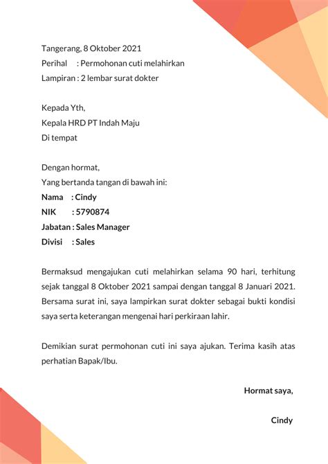 5 Contoh Surat Cuti Melahirkan Format And Cara Buatnya Jobstreet