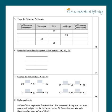 Mathe 2 Klasse Zwei Proben Zahlenoperationen 5 Grundschulkönig Gmbh