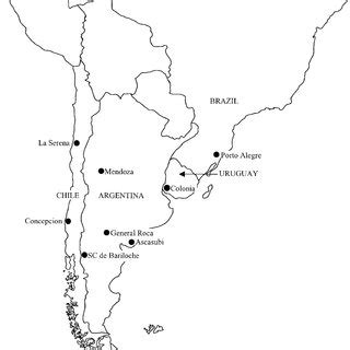 Map Of Southern South America Showing The Approximate Positions Of The