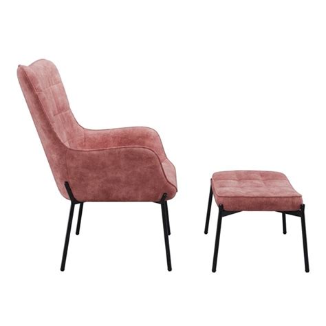 Corliving Charlotte Salmon Pink Velvet Wingback Accent Chair With Stool