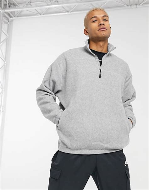 Asos Design Oversized Polar Fleece Sweatshirt With Half Zip In Grey Asos