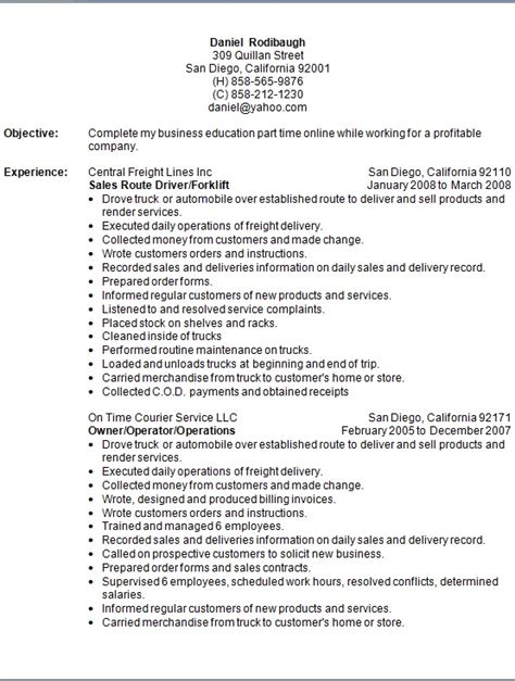 Sales Route Driver Sample Resume Format In Word Free Download