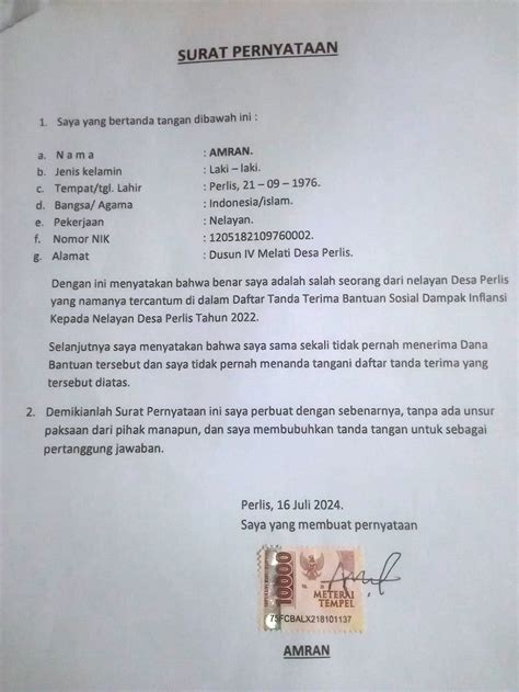 Polres Langkat Gali Keterangan Ketua Bpd Terkait Penyelewengan Bansos