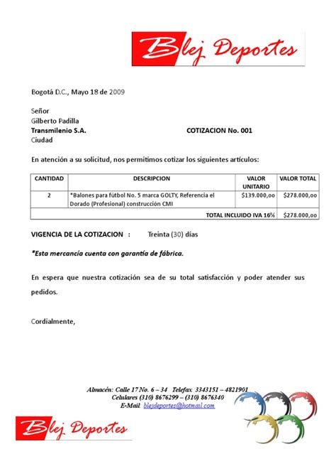 Ejemplo De Formato De Cotizacion Porn Sex Picture